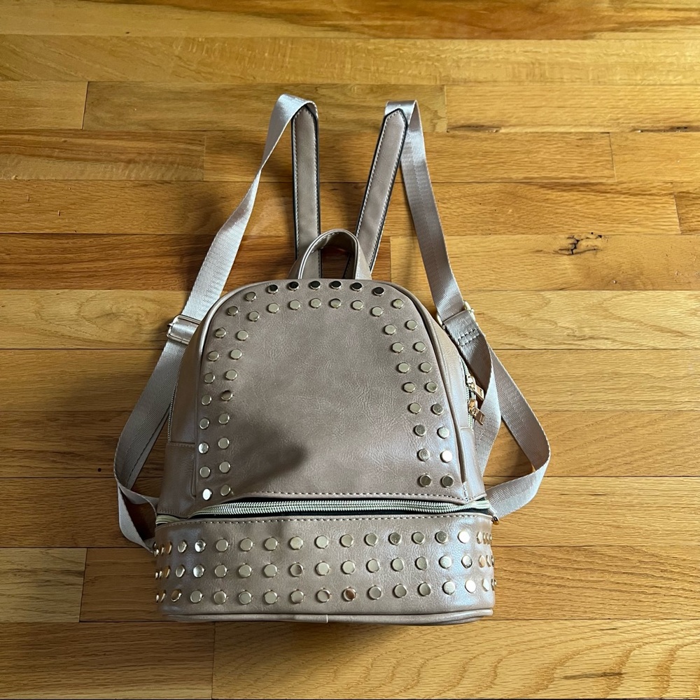 Mini taupe studded faux leather backpack